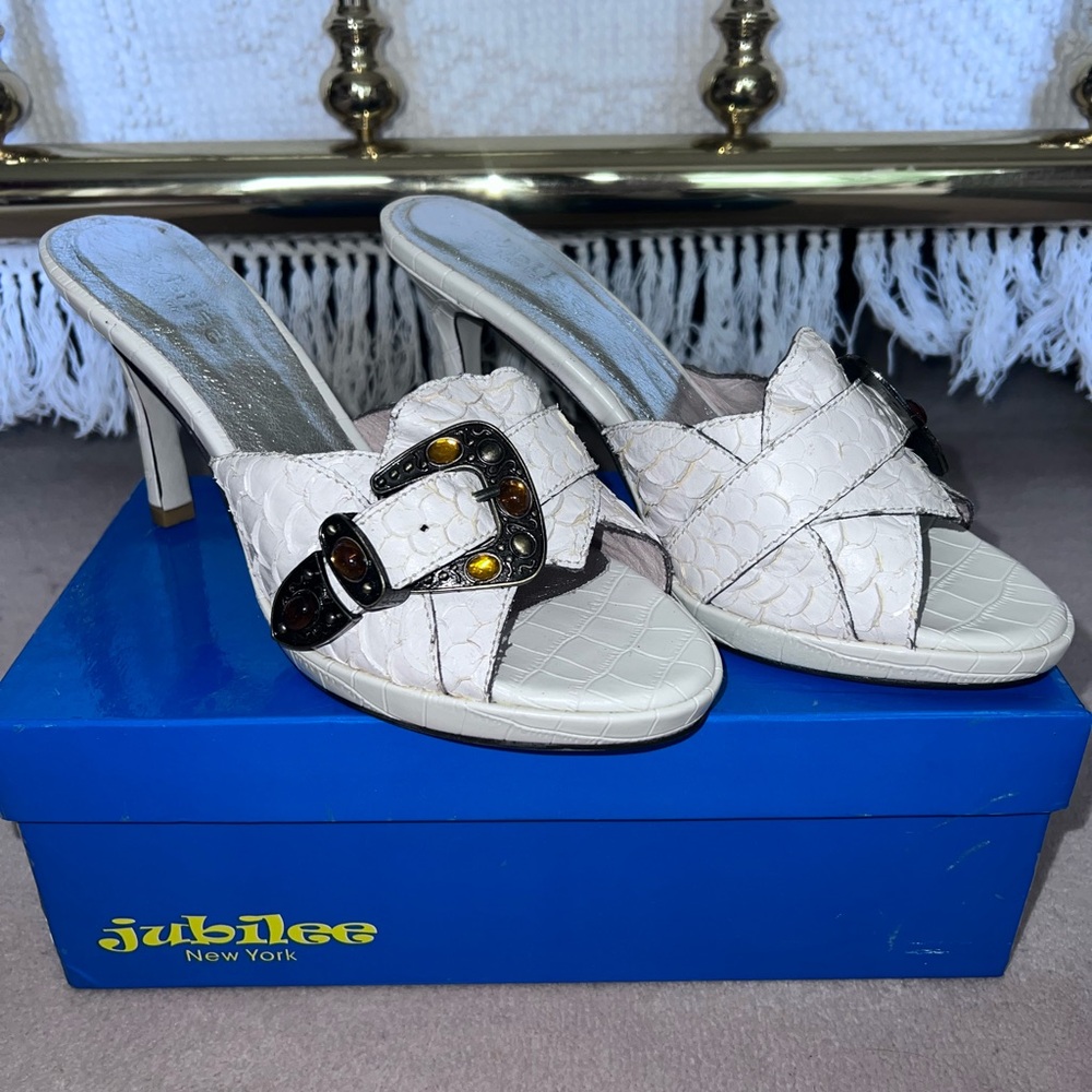 WHIT White Croc-Embossed Heels with Buckle